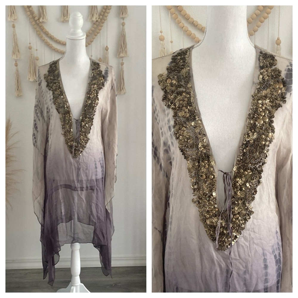 All Saints Beige and Gold Embellished Dress